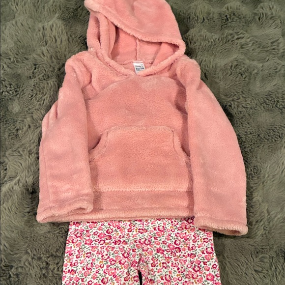 Pink Fuzzy Hoodie and Floral Leggings Set - Picture 1 of 10